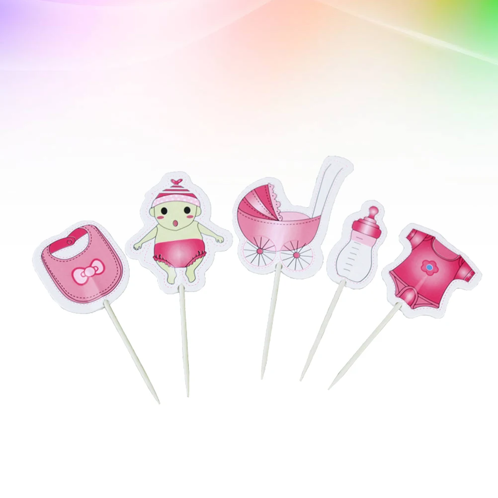 

20 Pcs Baby Stroller Sign Decoration Party Theme Topper Double Sided Cake Decorations