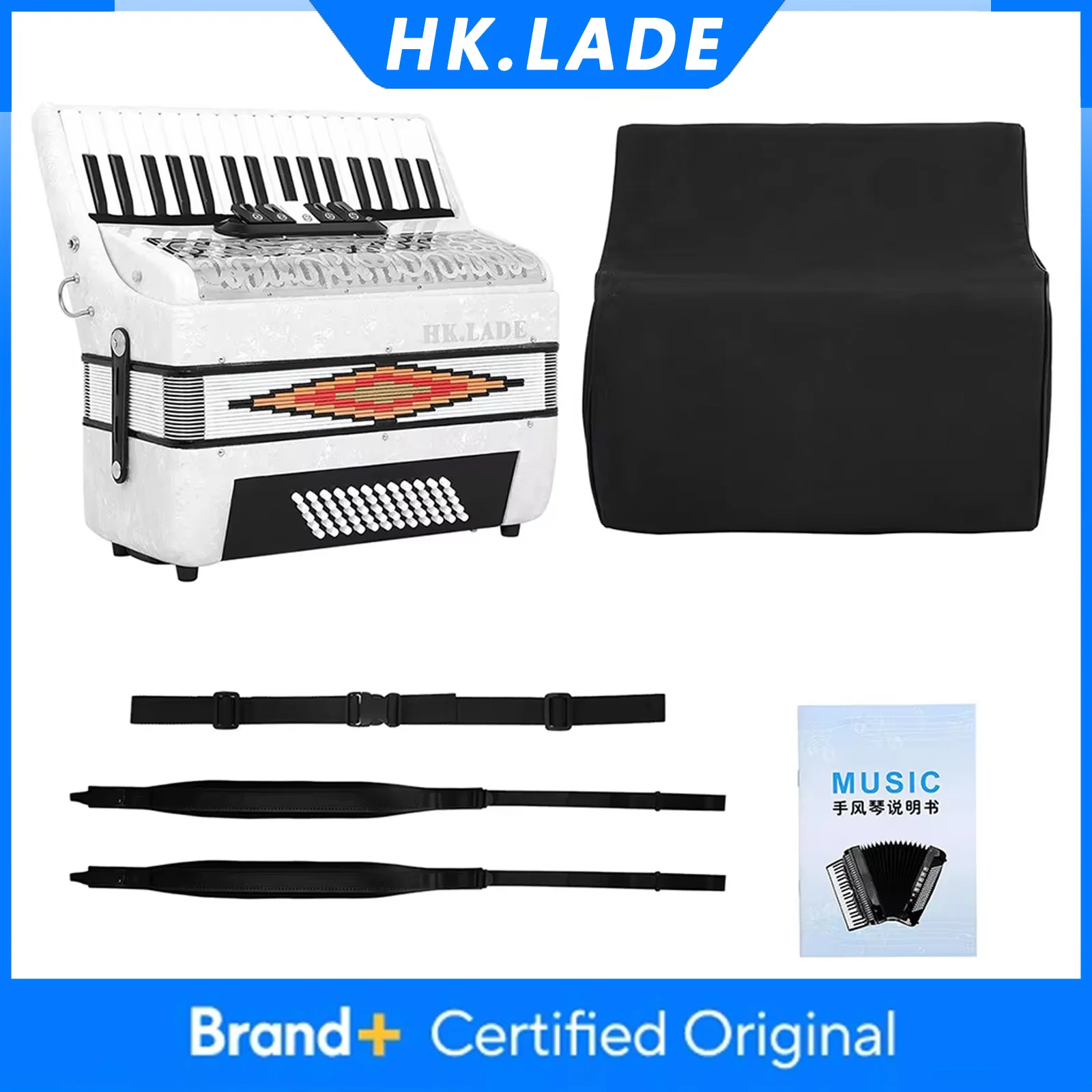 HK.LADE AH-230 Multiple-voice Accordion 34 Keys 60 Bass Accordion with Bag Strap Keyboard Instrument for Grading Performance