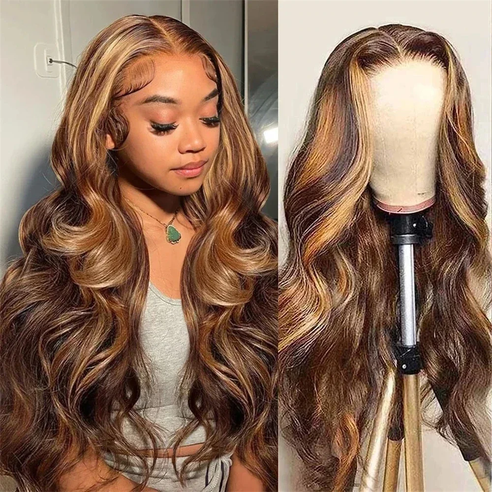 Body Wave 200 Density Lace Frontal Wigs for Women Highlight Brown 30 Inch Lace Front Human Hair Wigs 13x4 13x6 Colored Wigs