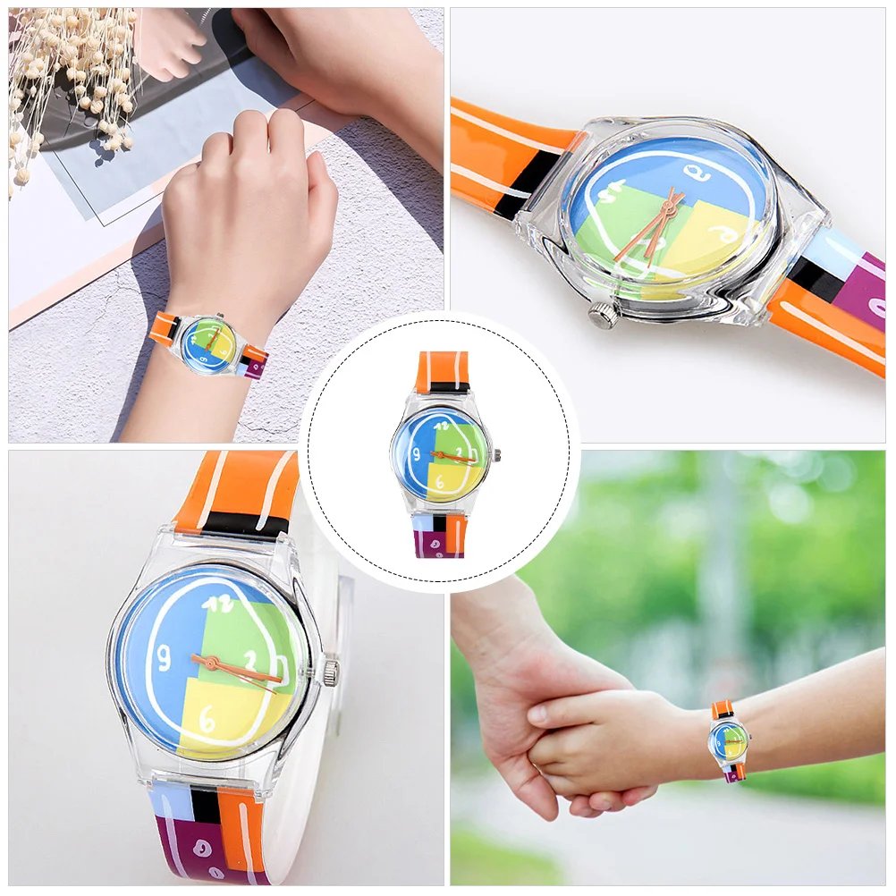 Colorful Watch with Cartoon Pattern Adjustable Strap Comfortable Plastic Time Learning Gift for