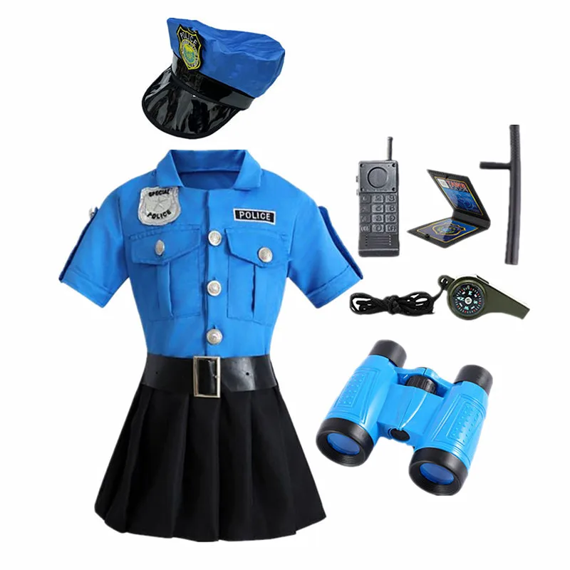 Disfraz de policía de 3 a 12 años, superhéroe de la justicia, vestido de oficial azul, disfraz de Halloween, juego de rol, fiesta de regalo de cumpleaños y Navidad