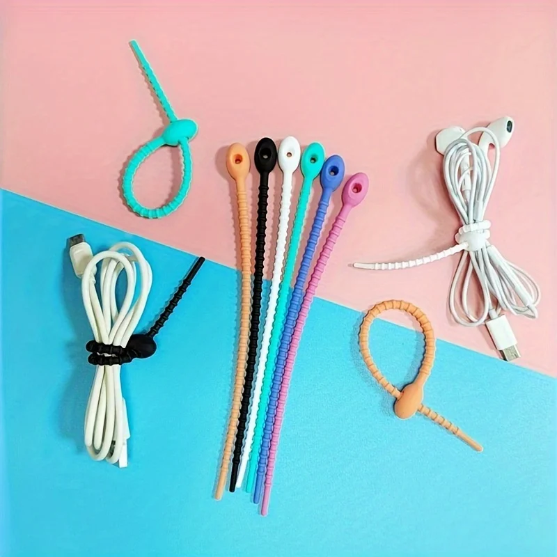 10-Piece Reusable Silicone Cable Finisher - Multi-Color Zipper Kink for Wire Management Color Mixing, Wire Retainer