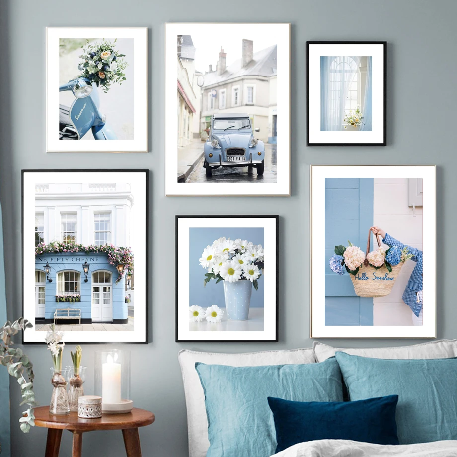 Street Door Nordic Posters Blue Prints Canvas Painting Wall Art Pictures For Living Room Decor Retro Car Motorcycle Bike Flow