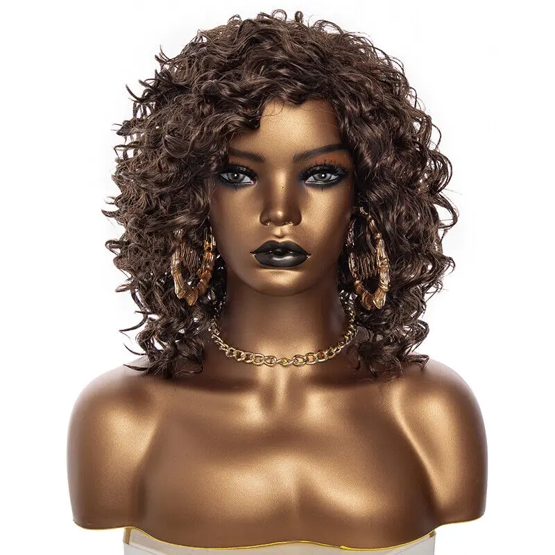 Women Wig Natural Curly Kinky Full Wig Short Curly Hair Brown Wigs