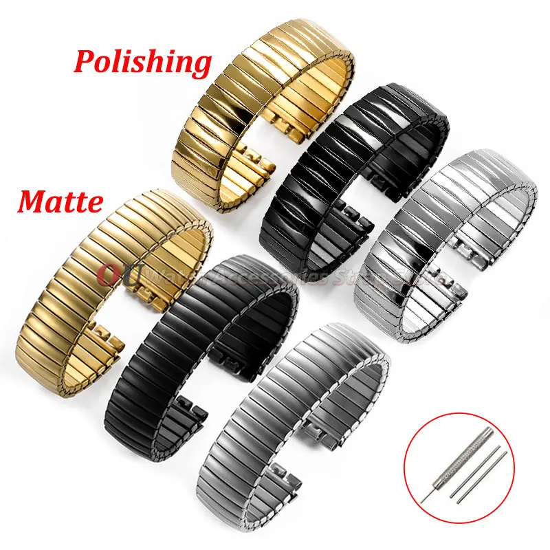 17mm 20mm Poliertes Mattes Elastisches Uhrenarmband für Swatch-Uhren Dehnbares Edelstahl-Armband Herren-Armbänder Zubehör