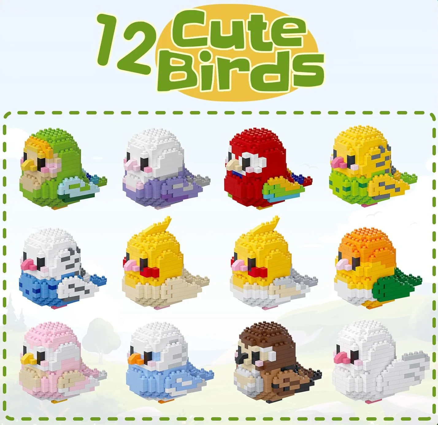 Cute Parrot Birds Micro Building Blocks Cockatiel Budgerigar DIY Assembled Pigeon Macaw 3D Model Mini Brick Figure Toys For Kids