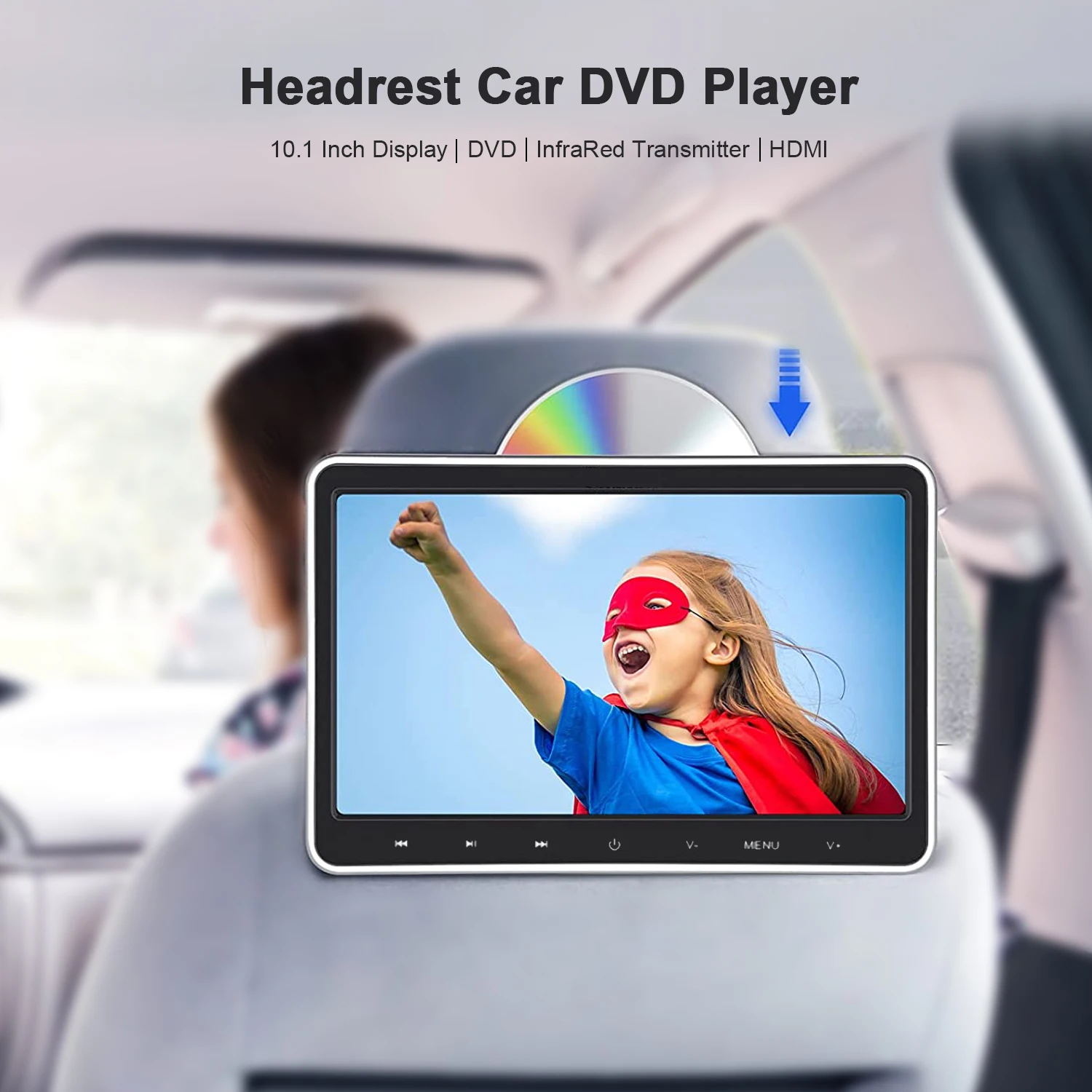 

Portable 10.1" Headrest Monitor DVD Player For Car Digital LCD Screen Headrest DVD Player With Digital Touch Button/HDMI/USB/SD