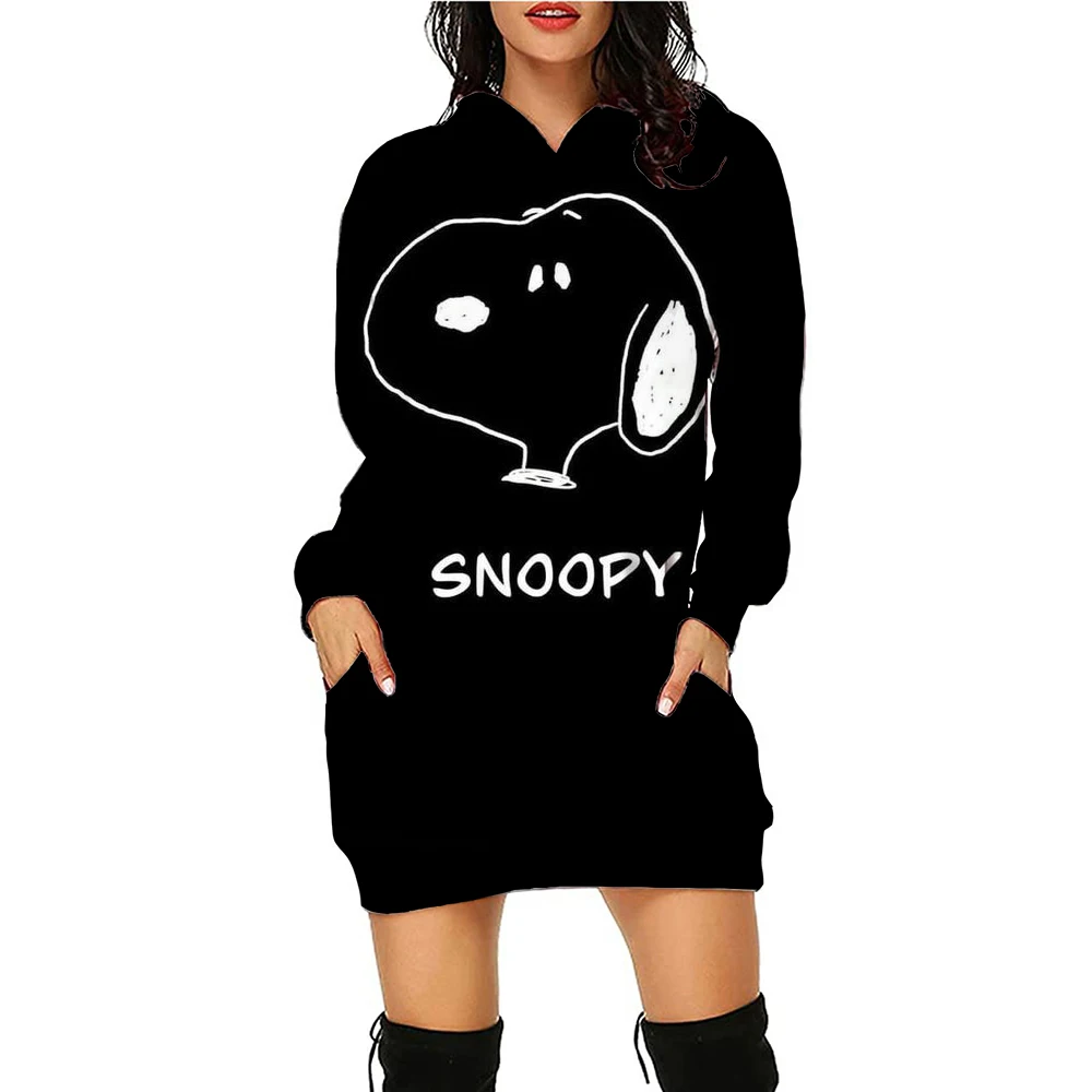 Autumn and Winter Women\'s Hoodie Dress Snoopy Printed Fashion Long Sleeve Hoodie Dress Casual Hoodie Women\'s Pullover Dress