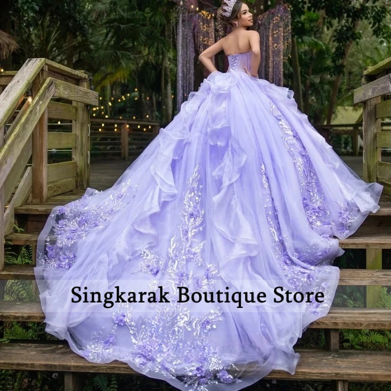

Lavender Quinceanera Dresses Sweet 15 Sleeveless Royal Train Birthday Party Gowns Vestidos De 15 Anos Customized