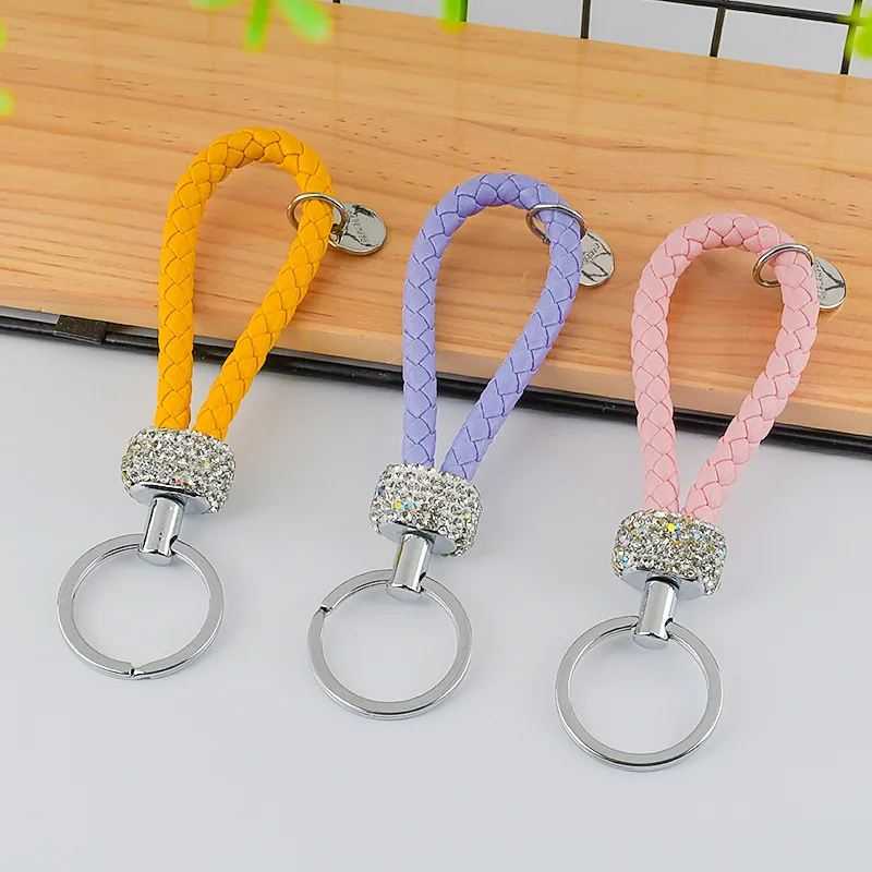 10pcs/set Leather Braided Woven Rope Keychain DIY Bag Pendant Key Chain Holder Car Keyring Simple Multiuse Key Holder Gifts