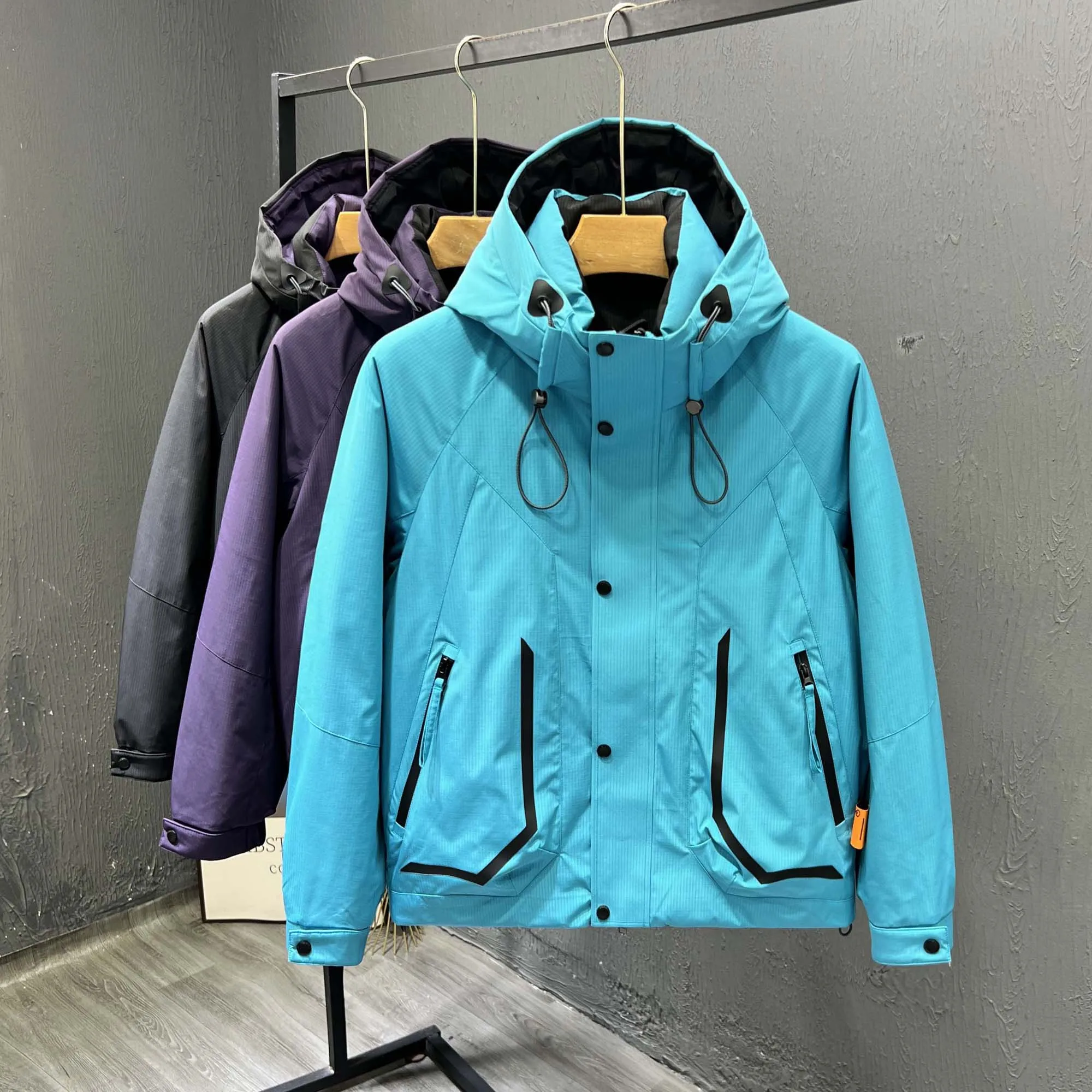 

High-End Men's 90 White Du down ort Hooded Puffer Jaet Winter Trendy Casual Thi Warm Outerwear Polyester Nylon