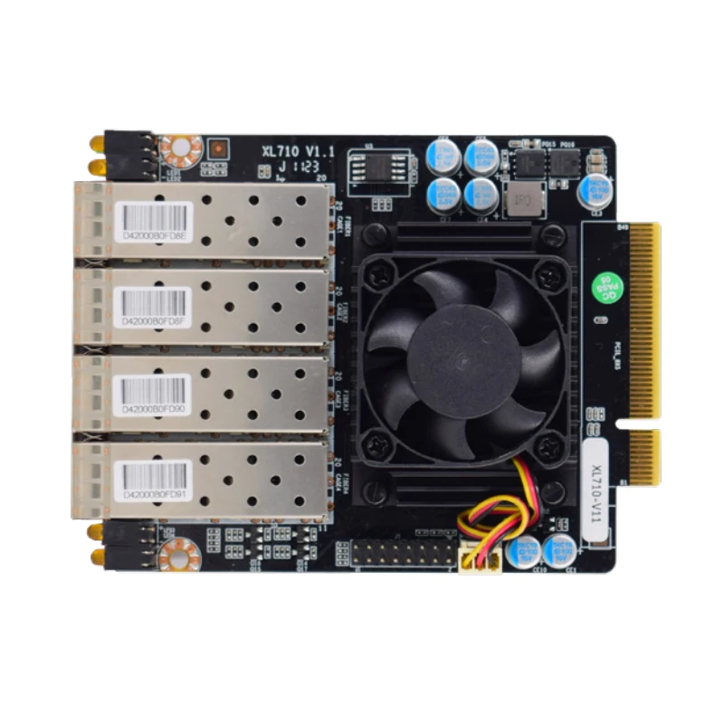 PCIe network card Equipped with an Intel® XL710 10 Gigabit Ethernet NIC chip u supporting 4 SFP+ slots.PCIe v3.0 (8 GT/s) x8
