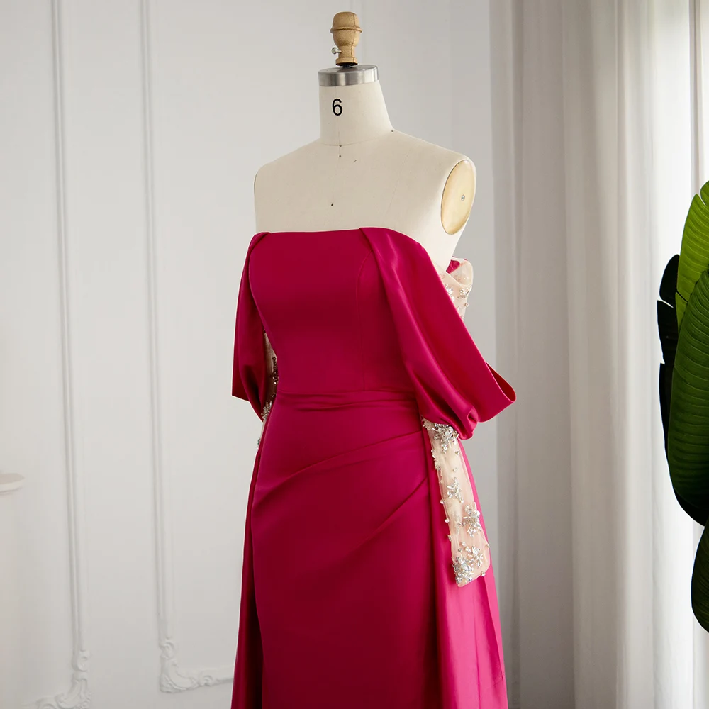 Sharon Said elegante vestido de fiesta de noche fucsia con hombros descubiertos para mujer vestidos formales de graduación de manga larga con cuentas de boda SS332 personalizados