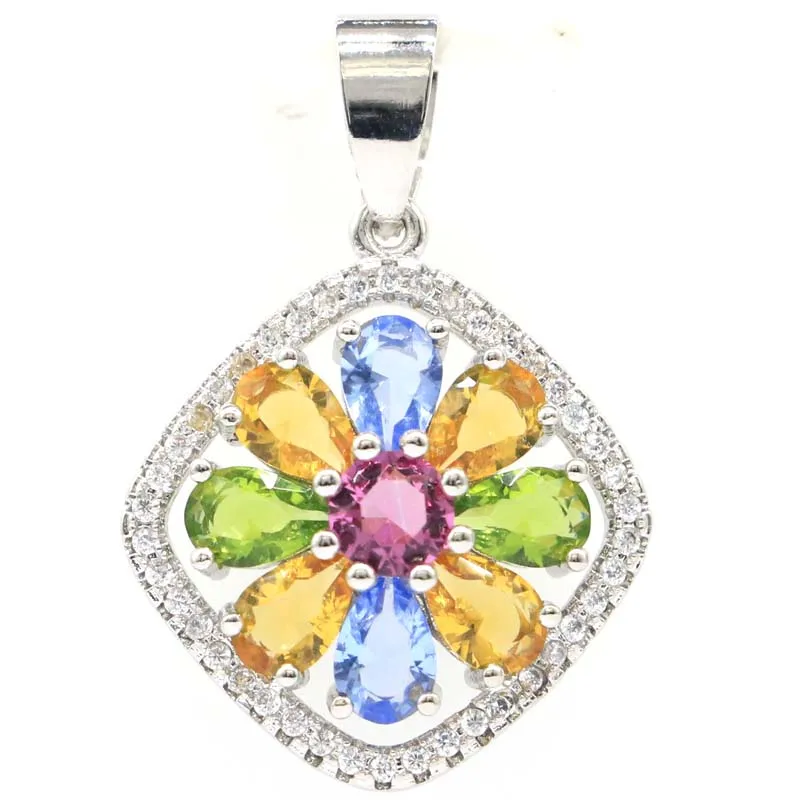 

31x21mm Lovely Cute multi color Pink Tourmaline Citrine Violet Tanzanite White CZ Women Silver Pendant