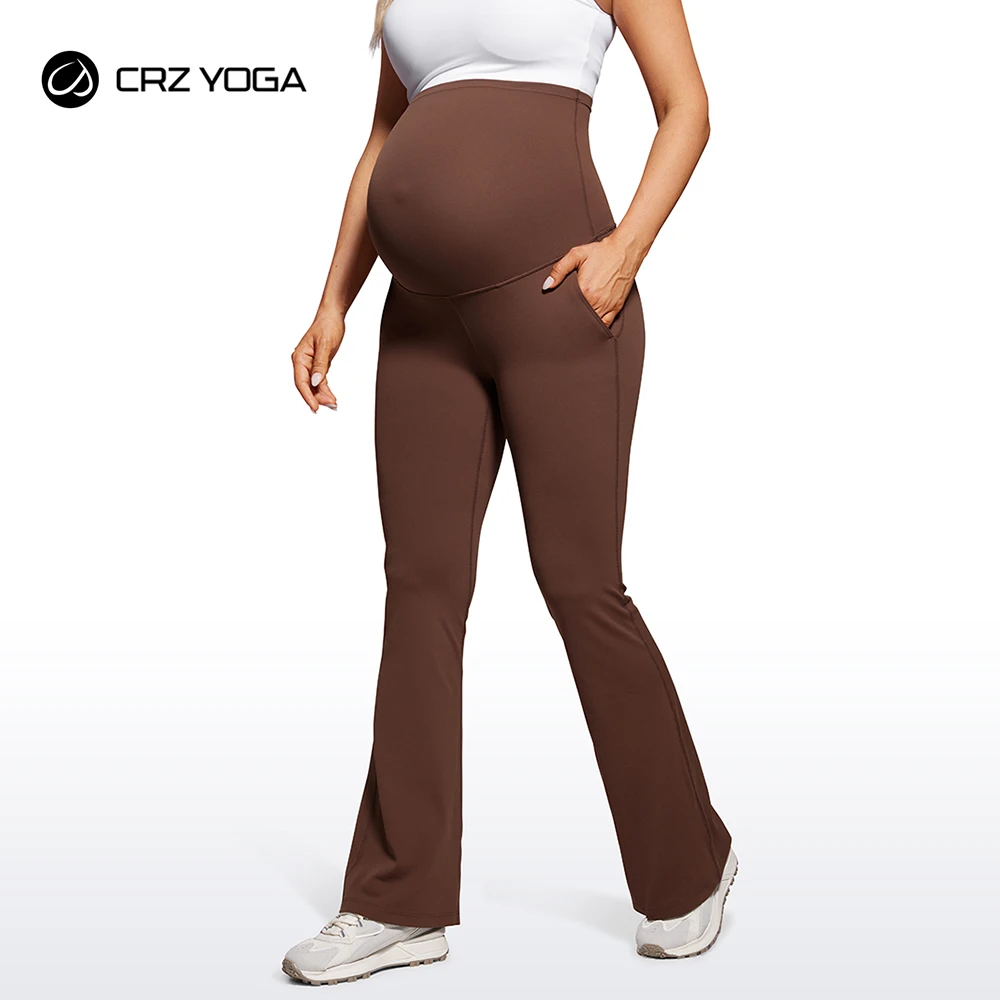 

CRZ YOGA Women Butterluxe Maternity Flare Leggings with Pockets 31" - Workout Active Yoga Pregnancy Pants over the Belly Soft