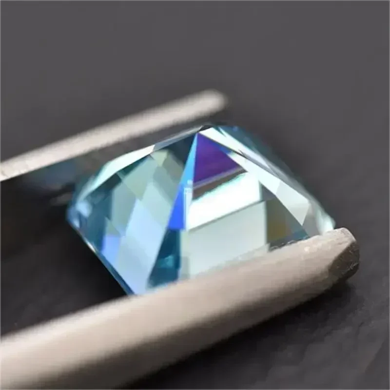 Moissanite Asscher Shape Top Quality Ice Blue Color Beads for Charms DIY Jewelry Making Necklace Materials with GRA Certificate