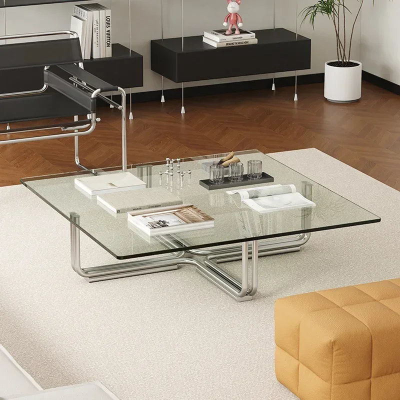 

Light luxury coffee table designer creative medieval tempered glass table simple
