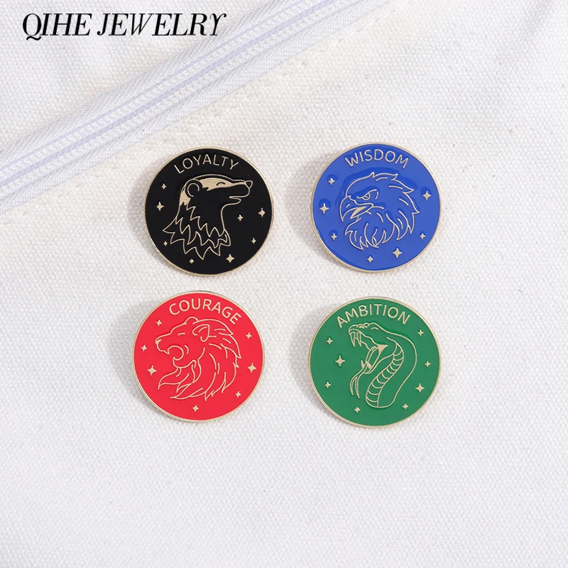 4 Style Badges Wisdom Ambition Courage Loyalty Enamel Pins Decorate Backpack Lapel Brooches Funny Jewelry Gifts for Kids Friends