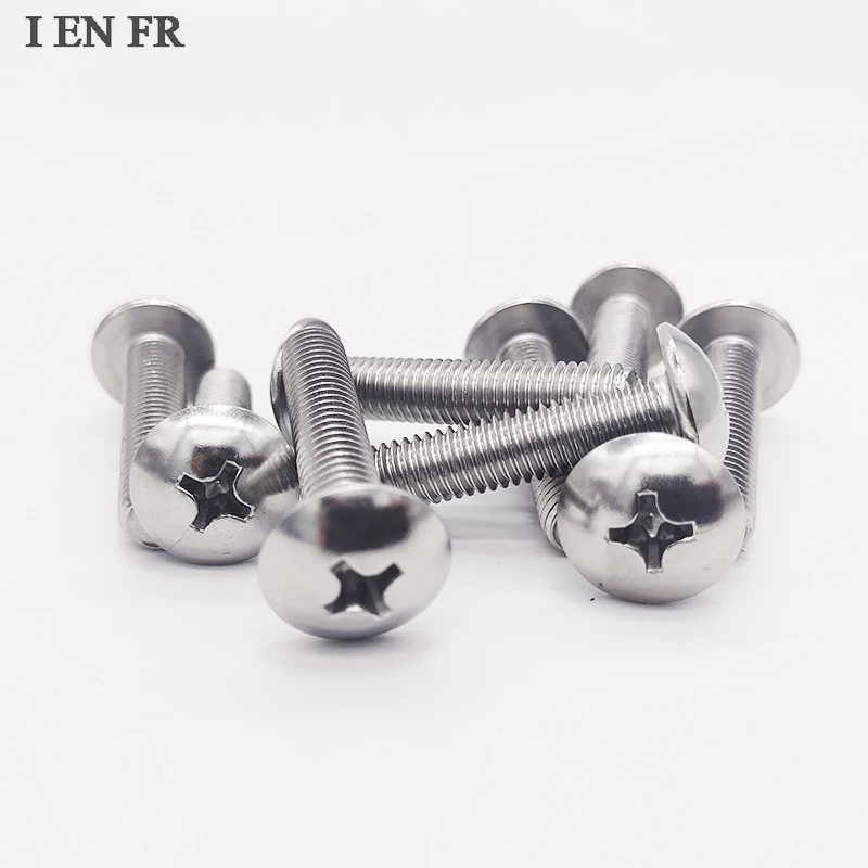 

1/50pcs M2 M2.5 M3 M4 M5 M6 M8 304 Stainless Steel JISB1111T Phillips Truss Large Flat Round Cross Head Woodworking Screw Bolt