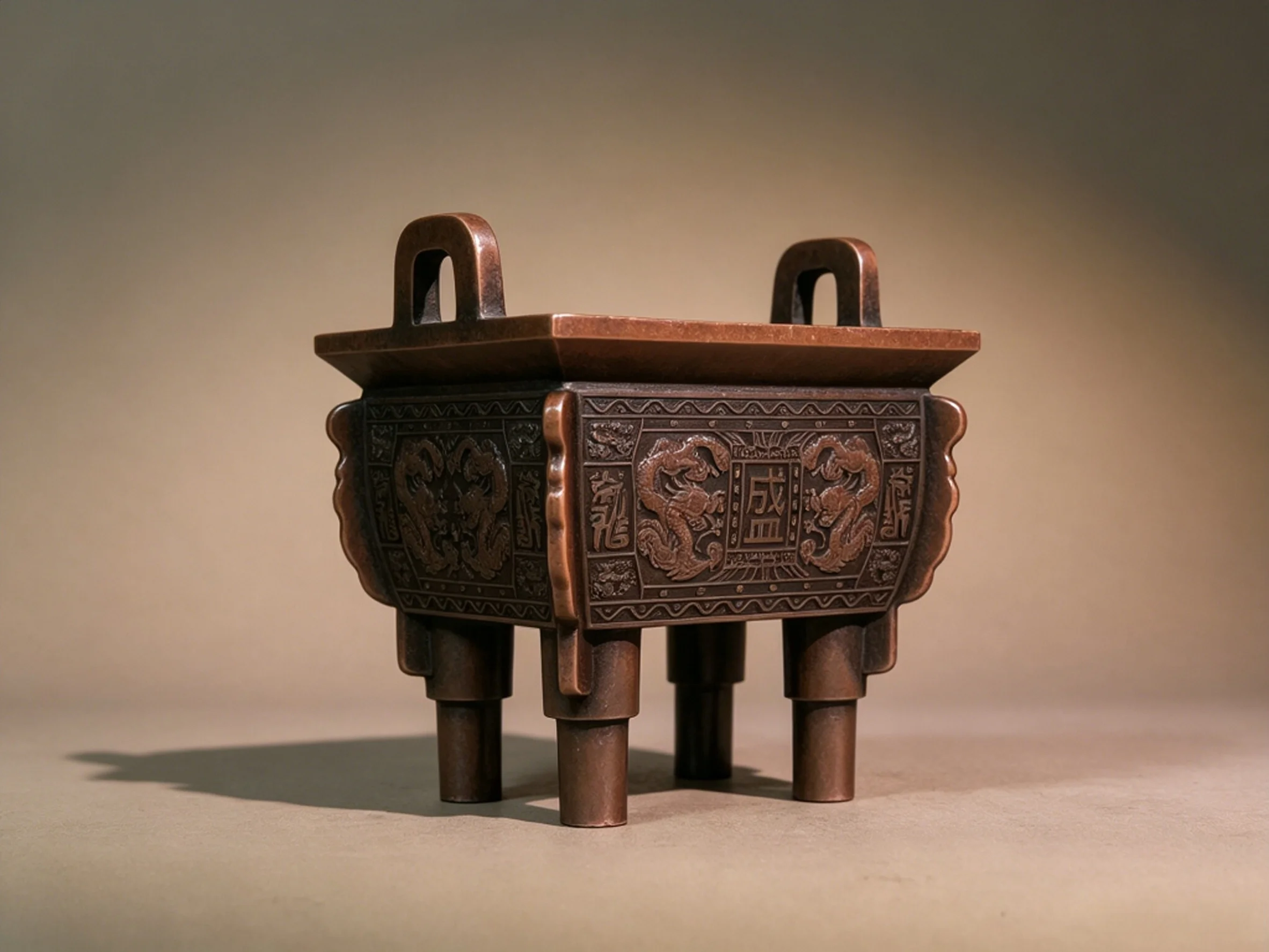 Copper Ding Incense Burner with Exquisite Engraving Craftsmanship, Double Dragon Prosperity Ding, Indoor Household Incense Burne