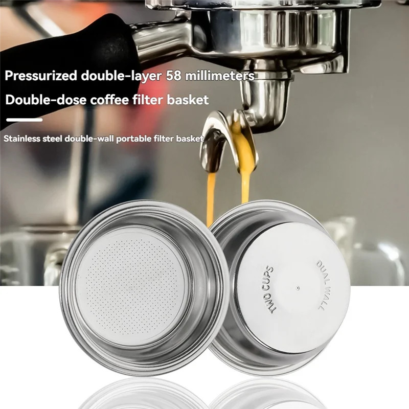 【اليوم فقط】 سلة فلتر مزدوجة الجدار مقاس 58 مم ماكينة صنع القهوة من الفولاذ المقاوم للصدأ بجدار مزدوج سلة مصفاة محمولة قابلة لإعادة الاستخدام #3