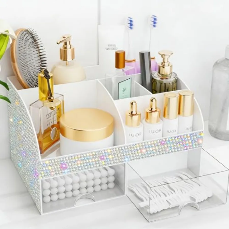 

Makeup Organizer, Bathroom Organizer Bling White