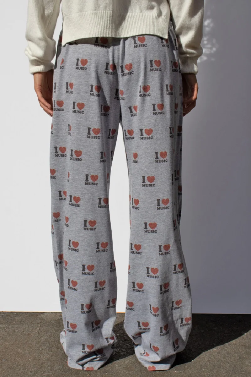 Pantalon de pyjama taille haute amincissant pour femme, pantalon décontracté, jambe large, hip hop, sport, maison, mode, j'aime la musique, printemps, été