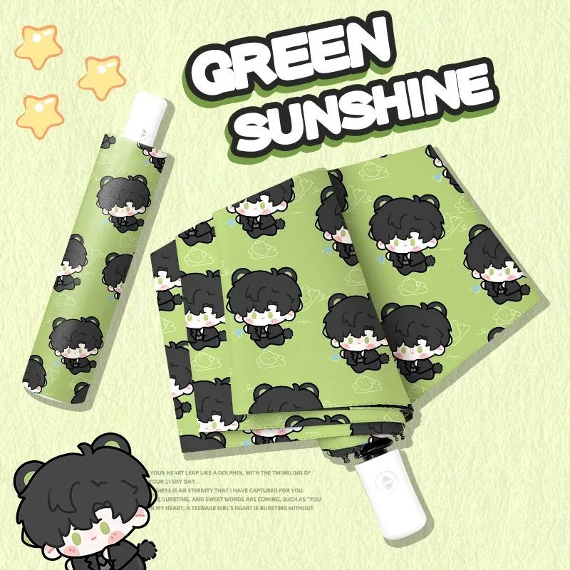 

Зеленая любовь и глубокое пространство, милый аниме Kawaii Chibi, популярный косплей, анти-УФ-излучение, автоматический компактный зонт от дождя для женщин, девочек, детей