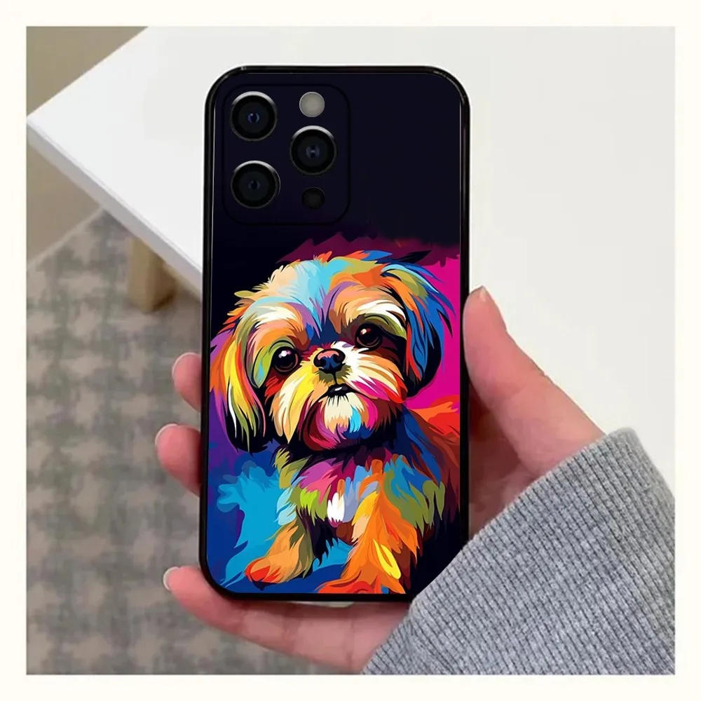 Shih Tzu Painting Cute Animal Phone Case For Apple iPhone 15,14,13,12,11,Pro,X,XS,Max,XR,Plus,Mini Soft Black Cover