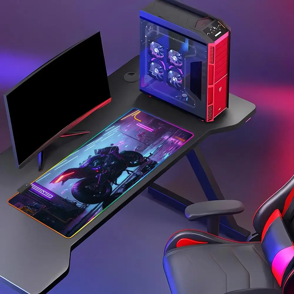 Cool Motorcycle XXL RGB Gaming Mouse Pad Desk Mat HD Gamer Accessories Large LED Light PC Computer
