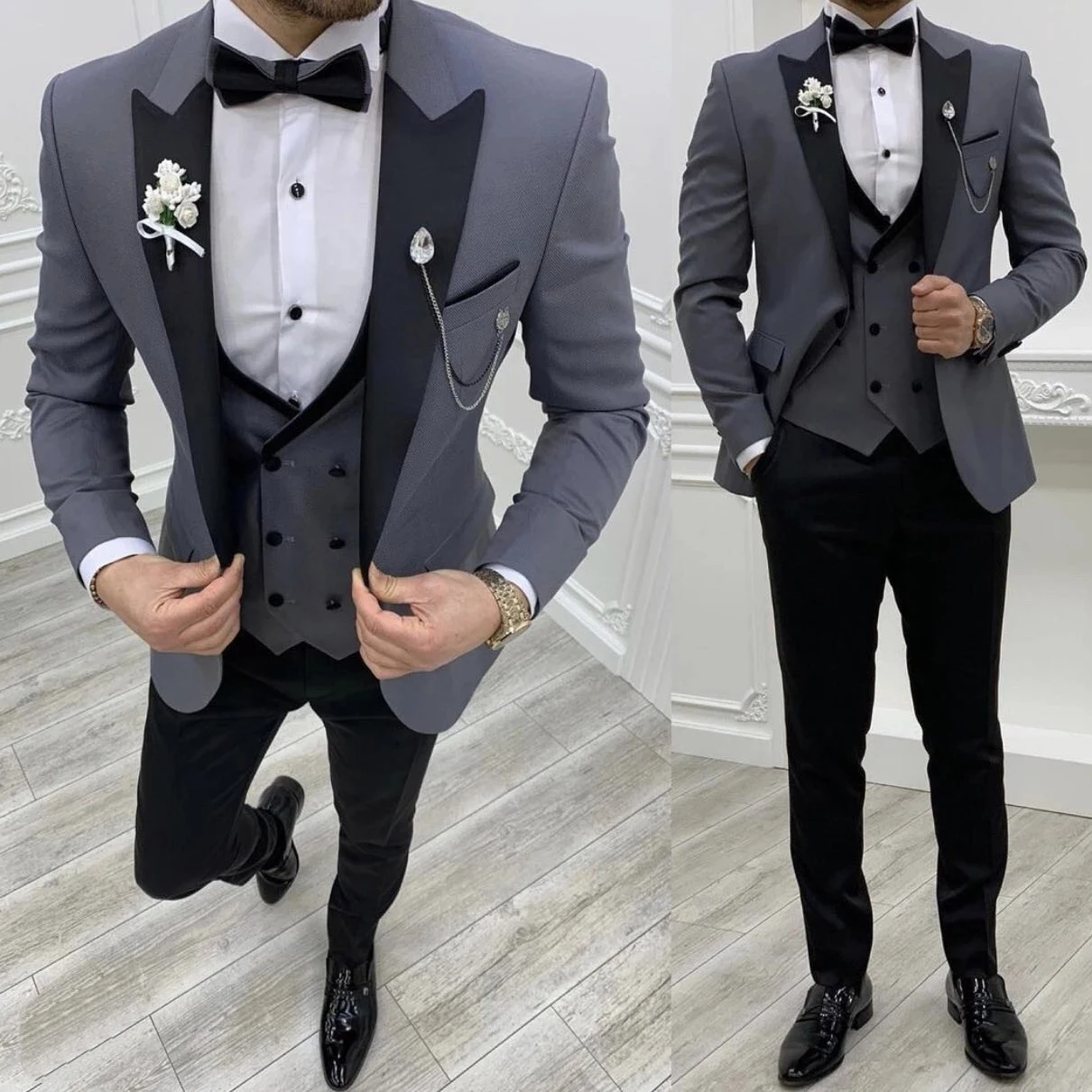 Custom Made Purple Prom Party Wedding Suits For Groom Slim Fit Business Work Wear Men Blazer Waistcoat Trousers Marriage Costume