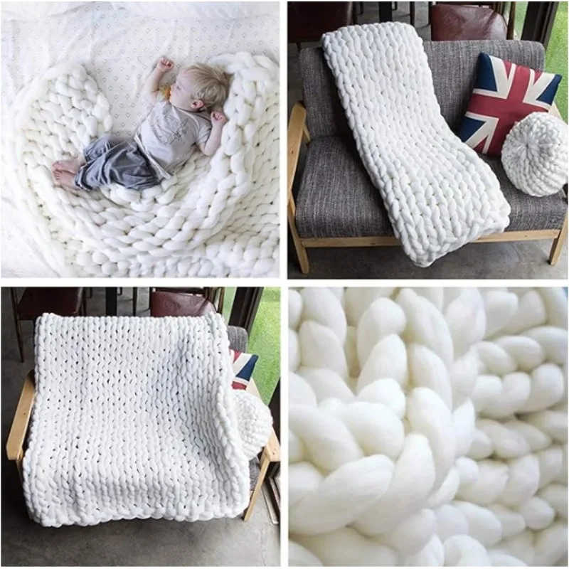 Handmade Chunky Knit Baby Blanket for Newborn Photo Studio - Ultra Soft Handmade Wool Throw, Cozy Nursery & Swaddling 70x140cm