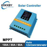 EOEXBY MPPT 100A 80A 60A Solar Charge Controller 12V 24V 36V 48V Solar Panel Lead Acid/Lithium Battery Regulator Dual USB