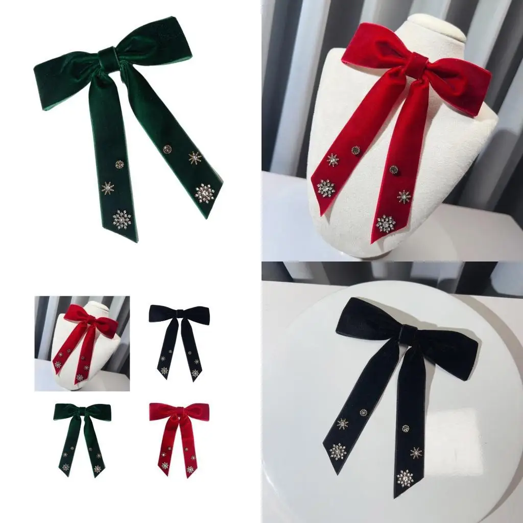 

R1WE бархатный галстук-бабочка для женщин со стразами и снежинками для вечеринок предварительно завязанная бантом брошь на