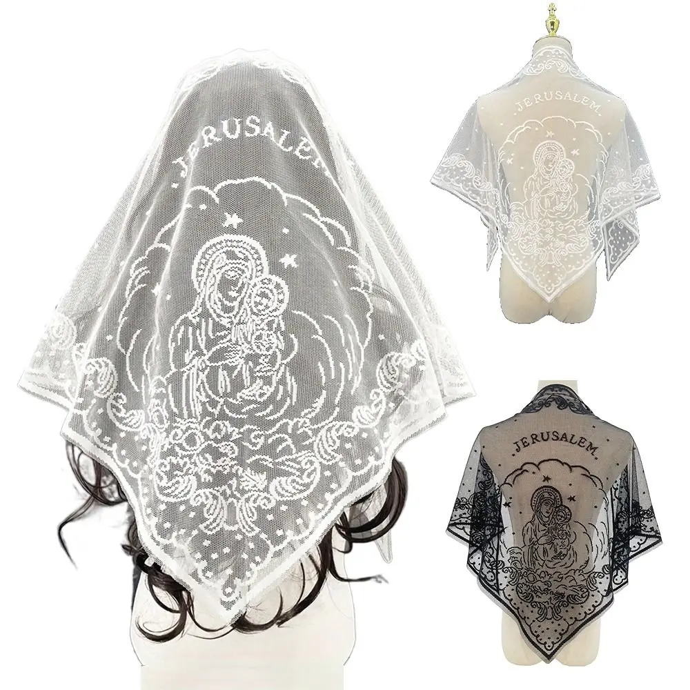 Vintage Hollow Out Lace Scarf Embroidery Solid Color Hair Scarf Headband Thin Lace HandkerChiefs for Women
