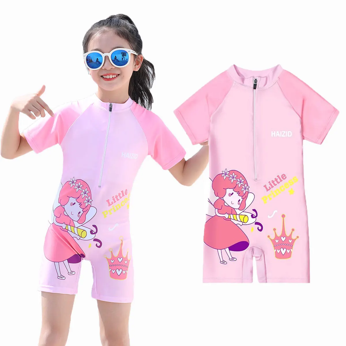 2-14Y Toddler Kids Child Girls Pink Princess Print One Piece Swimsuit Swim Surf Beach Wear Bathing Suit