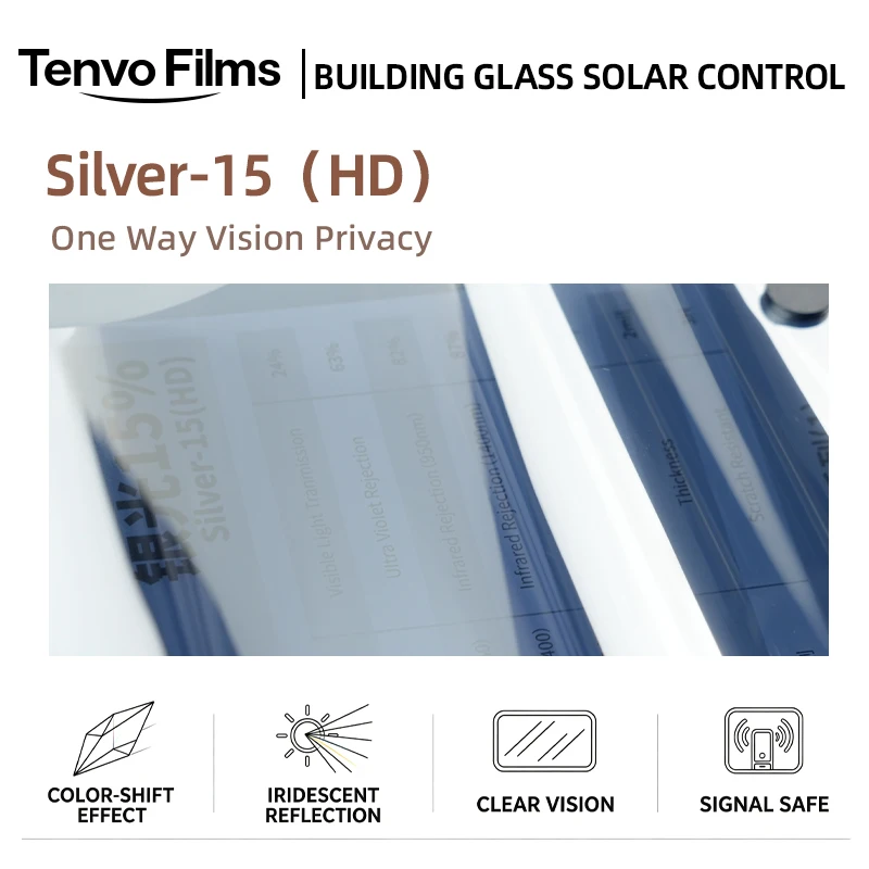 PET Silver 15 HD Privacy Window Film Roll One Way Vision Anti UV Heat Block Easy DIY Apply For Residential Office Auto Glass