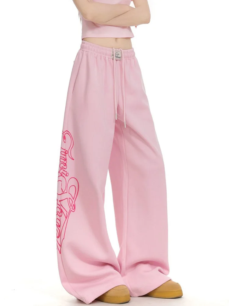 Pantalones Deportivos Rosa American Letter para Mujer, Ropa Urbana de Primavera, Estilo Hip Hop, Pierna Ancha, Cintura Alta, Bolsillos Vintage, Pantalones Harajuku