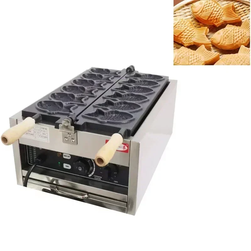 Taiyaki Maker Fish Waffle Machine Fish Cake Baking Machine 6 Pcs Red Bean Paste Fish Waffle Maker 3000W Non-stick