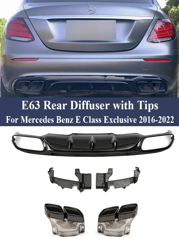 Rear Bumper Diffuser E63 Style For Benz E Class W213 Exclusive Diffusor Spoiler With Exhaust Tips Kit 2016-2022 Exterior Part