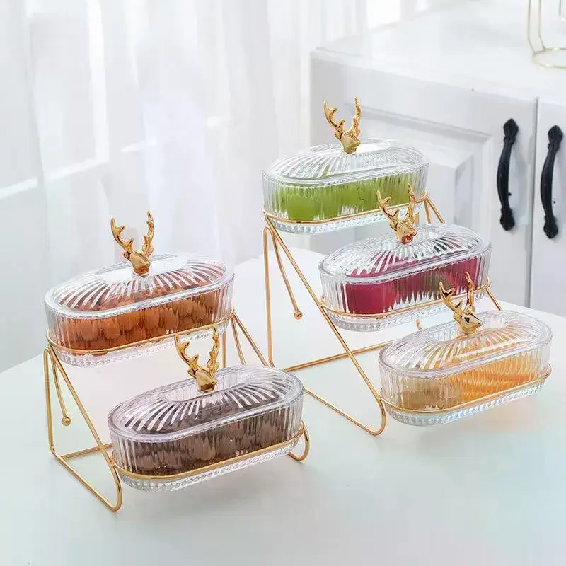 3D-Design-Servierschale, Serviertablett, Organizer, elegantes 3-stufiges Trockenfrucht-Nuss-Display-Tablett mit stilvollem Elchdeckel, nordisch für Früchte