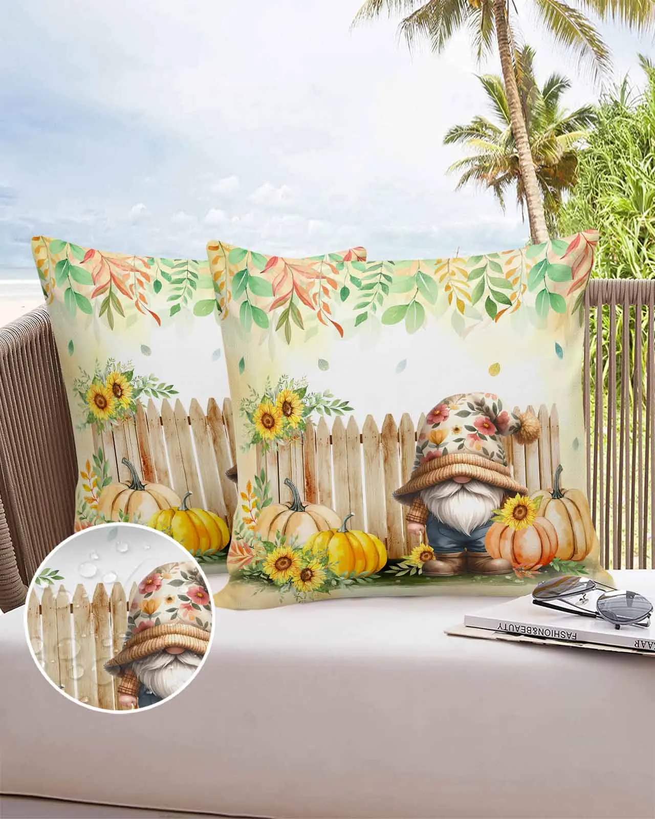 2/4PCS Thanksgiving Plant Fence Pumpkin Leaf Dwarf Outdoor Garden Chair Waterproof Cover Cushion Home Decor Pillow Case