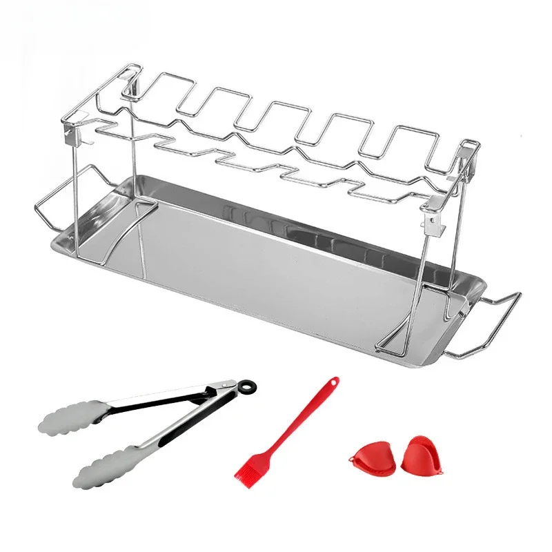 14-Piece Folding Stainless Steel Roasted Chicken Drumsticks Plate Outdoor Barbecue Grill Carrying Chassis Grill Rack