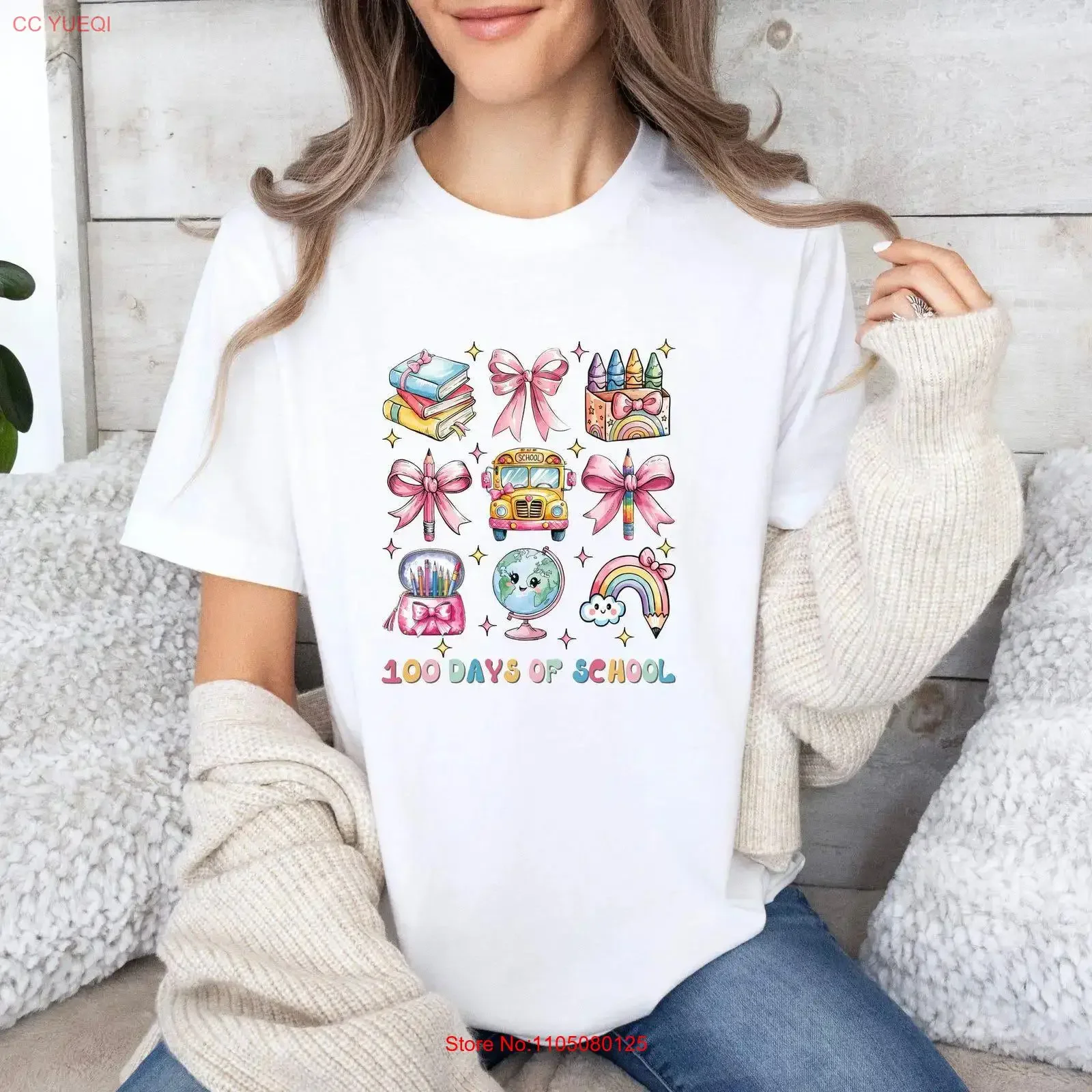 100th Day of School shirt Teacher Coquette 100 Days Rainbow Bus Pencils tee Cute Celebrate vintage Washed designer clothes