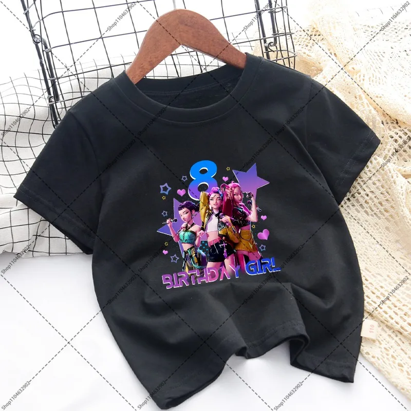 Kpop 악마 사냥꾼 어린이 티셔츠 생일 파티 티셔츠 코튼 반팔 애니메이션 그래픽 프린트 티셔츠 소년 소녀 패션상의