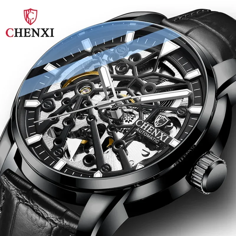 

Relogio Masculino 2023 CHENXI Mechanical Watch Men Skeleton Watches Fashion Casual Leather Band Automatic Wristwatches Men