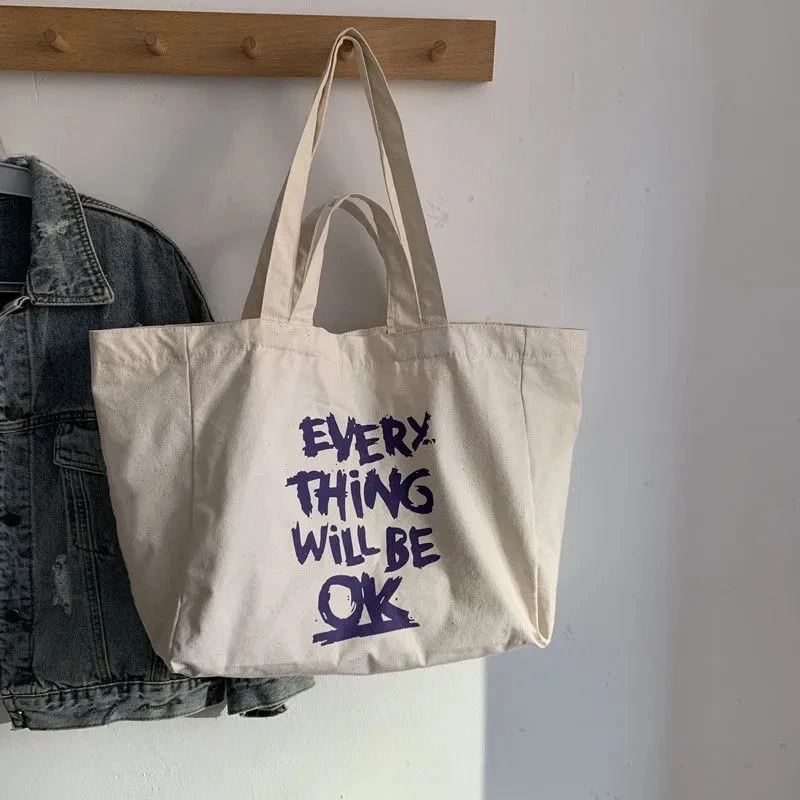 Túi Nữ Chữ May Mắn Túi Tote Canvas Thời Trang Khóa Cài Mềm Đeo Vai Túi Xách Cao Cấp Cách Học Bé Gái túi