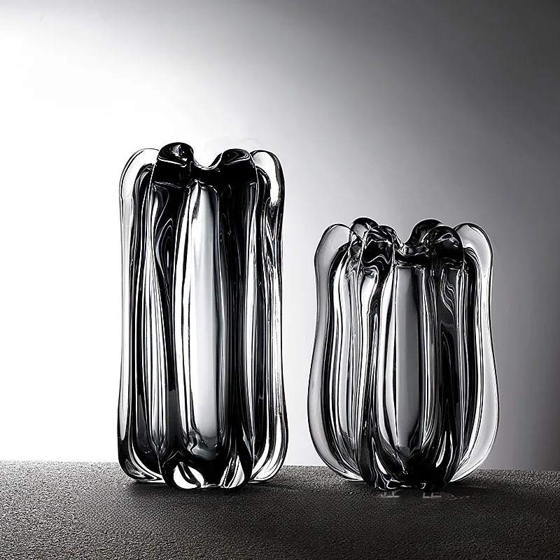 

Light luxury minimalist modern heavy glazed gray glass vase sales office living room dining table home accessories