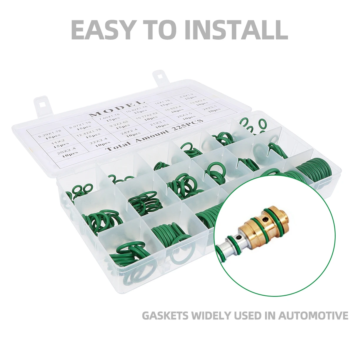 

225 Pcs Rubber Gasket Assortment Kit Sealing Ring Repair Box Oil Resistant Heat Resistant UV Wear Automotive Water