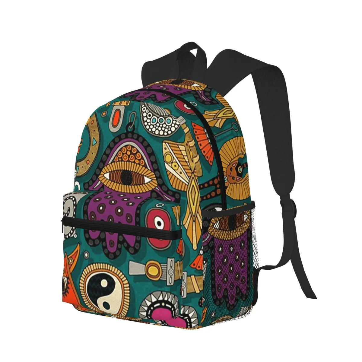 Hamsa Hand Evil Eye Mandala Bohemian Student Backpack School Bag Hiking Travel Daypack for Boys Girls Bookbag Shoulder Bags